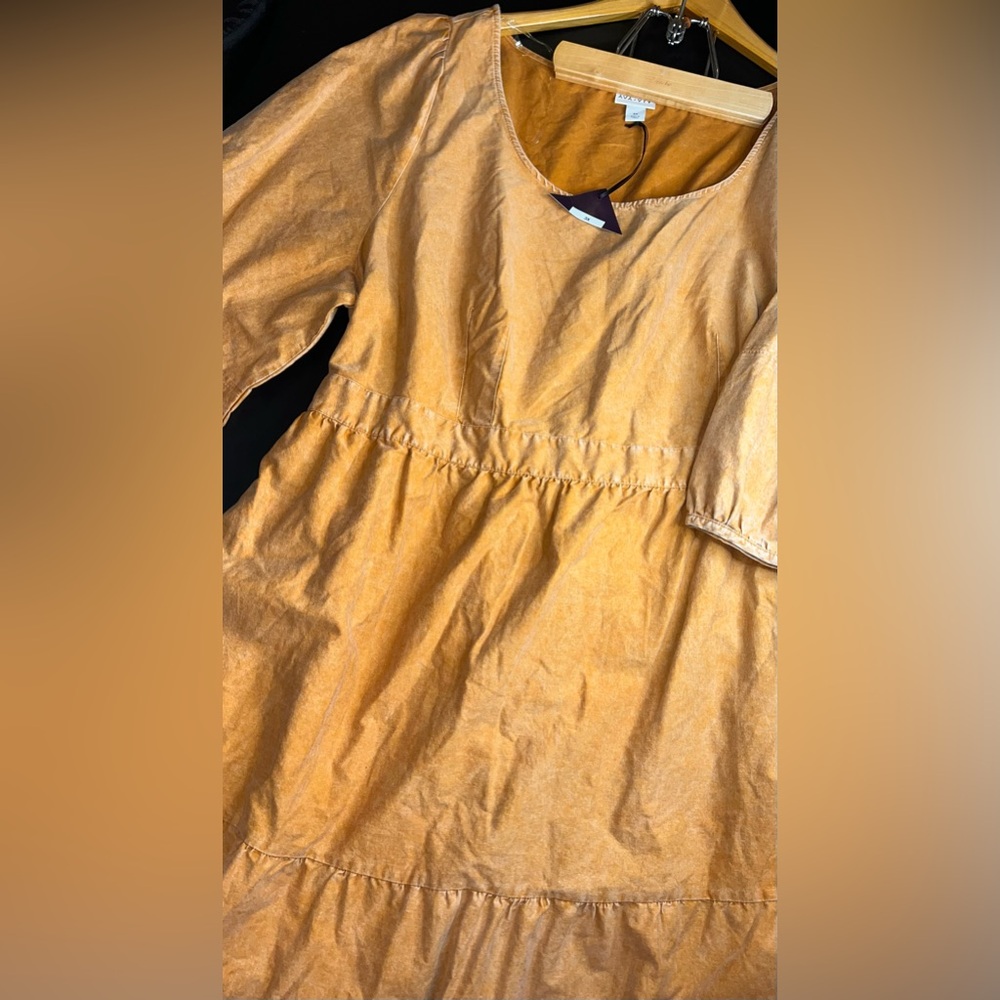 Ava & Viv Plus Size 3/4 Balloon Sleeve A-Line Dress In mustard Yellow Sz 3XL NWT